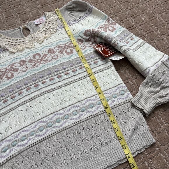 VTG Lace Collar Pullover Knit Sweater Women's M NWT 80s Twee Stranger Things NWT - Picture 7 of 8